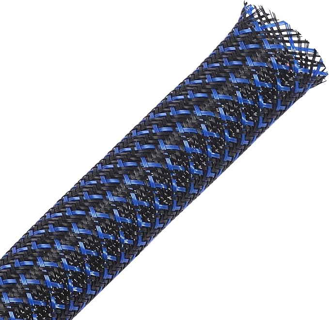 100ft - 1/2 inch PET Expandable Braided Sleeving – BlackBlue – Alex Tech Braided Cable Sleeve