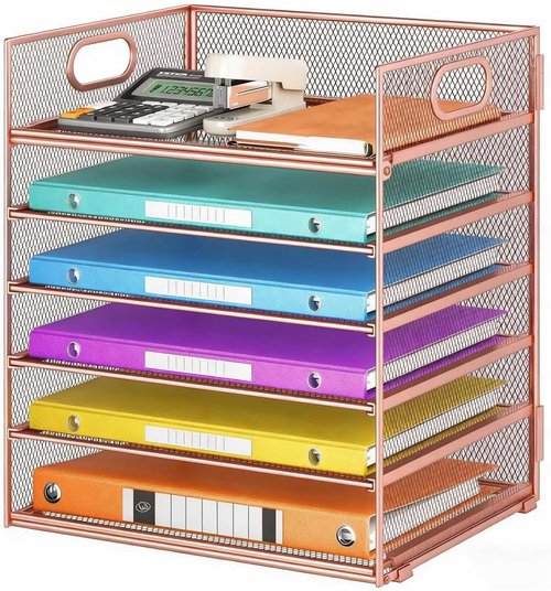 Regine Switzerland 6-Tier Letter Tray - Stylish Rose Gold Mesh Desk Organizer for Office & Home