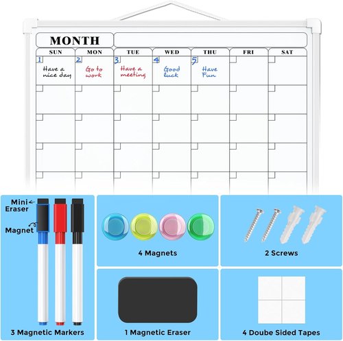 MaxGear Dry Erase Calendar Board - Double-Sided 16"x12" Portable Whiteboard for Planning & Memo