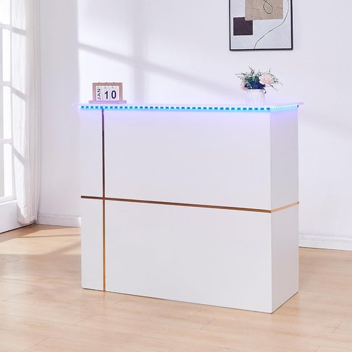 Modern Reception Desk | 50" Front Desk with Lockable Drawer, Keyboard Tray & LED Lights - Perfect for Lobbies & Salons