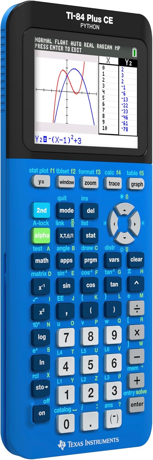 Texas Instruments TI-84 Plus CE Color Graphing Calculator - Bionic Blue, Compact & Powerful