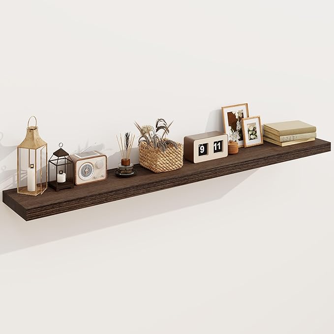 Solid Wood Floating Shelves for Wall 55"W x 8"D x 1.56"H Set of 1, Deep Wall Shelves for Living Room Bedroom Bathroom Kitchen Decor Storage with Invisible Heavy-Duty Metal Bracket, Rustic Brown
