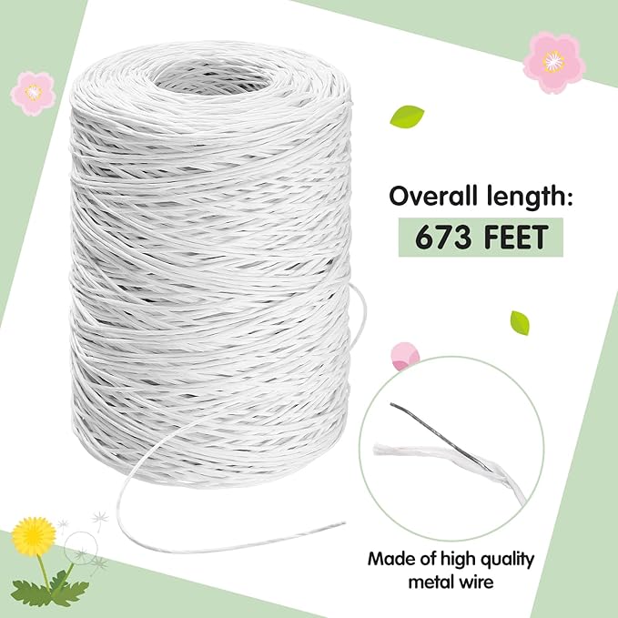 Syhood 673 Feet Floral Vine Bind Wire Rustic Wrapping Wire for Flower Bouquets(White)