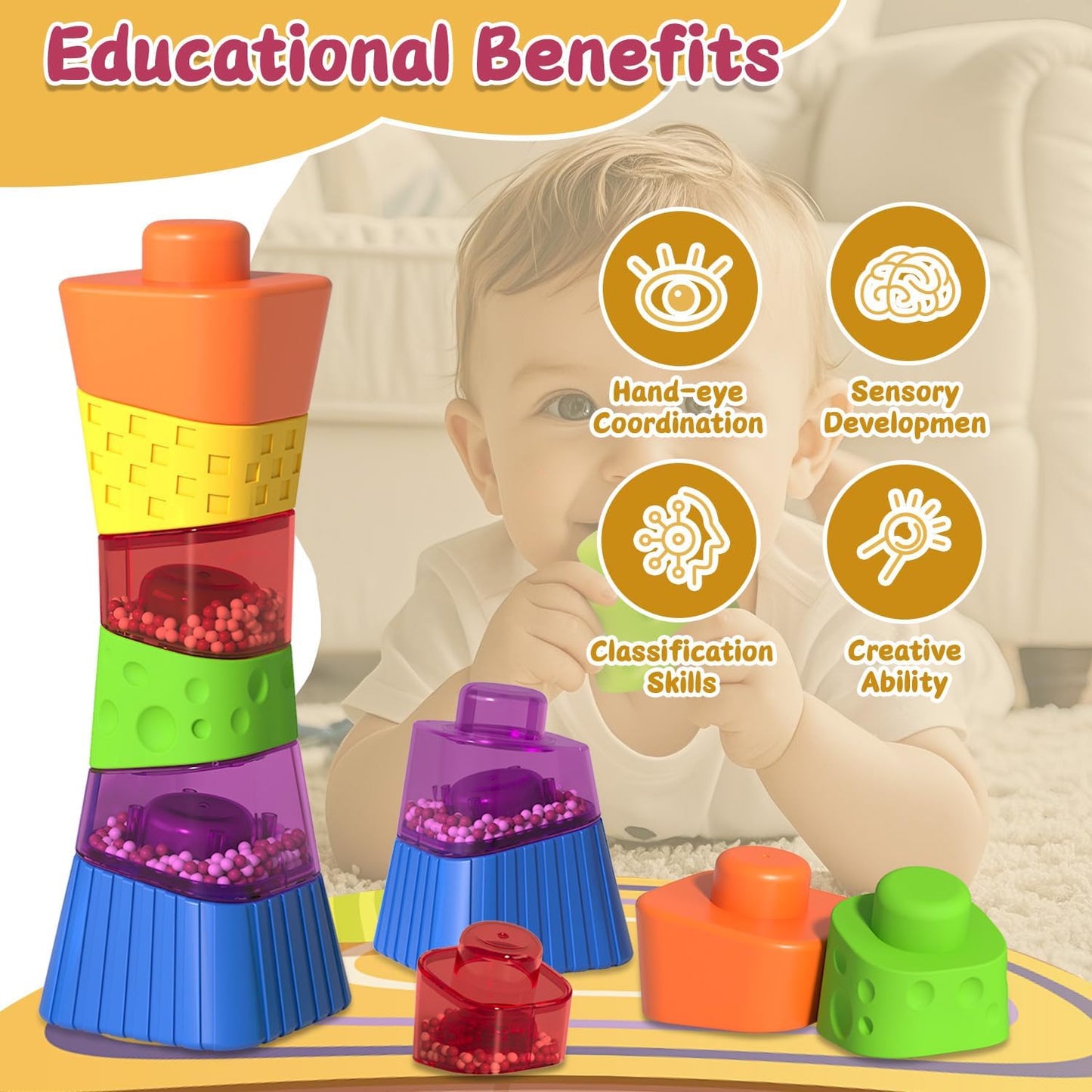 Skiennix Irregular Maracas Stacking Blocks - Montessori Educational Sensory Toy for Kids, 6 PCS Set