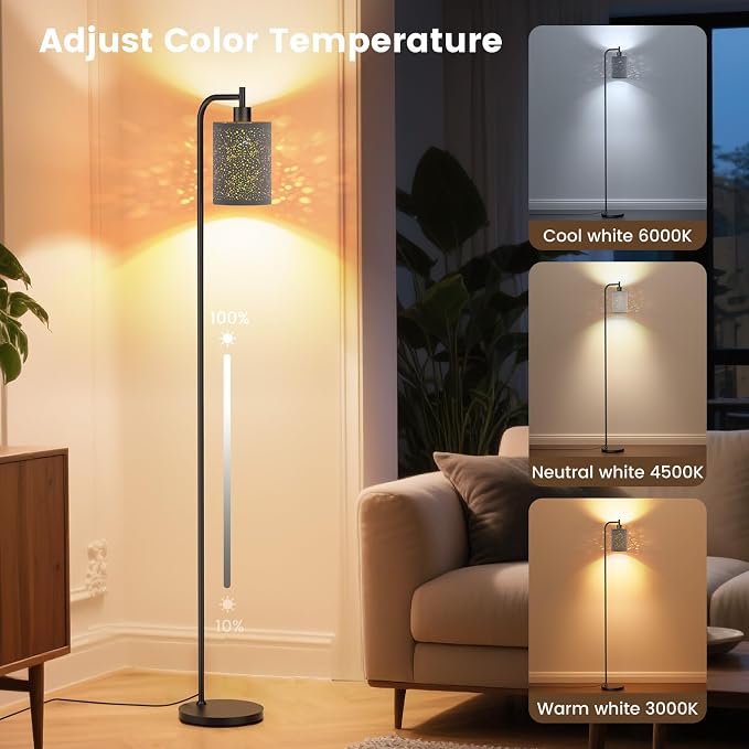 SIBRILLE Floor Lamp with Linen Shade, Dimmable Tall Standing Lamp with Remote Control & 3 Color Temperatures, Modern Floor Lamps for Living Room Bedroom Office Corner, 9W LED Bulb Included