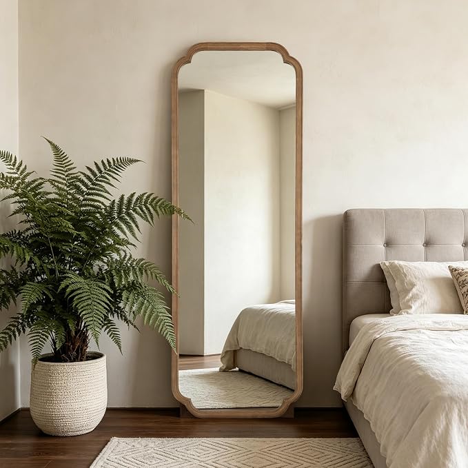 WallBeyond Farmhouse Full Length Mirror with Stand 22x65 Inch, Wooden Frame Floor Mirror,for Bedroom, Entryway, Living Room(Natural)