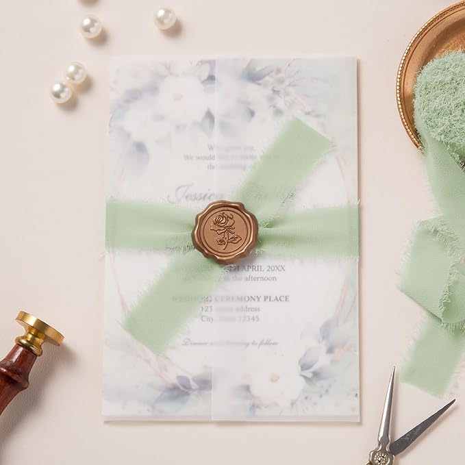 DORIS HOME Sage Green Chiffon Ribbon for Flower Bouquet, 1" x21Yd Fabric Ribbon for Gift Wrapping, Handmade Frayed Ribbon for Wedding Invitations/Christmas Decorations