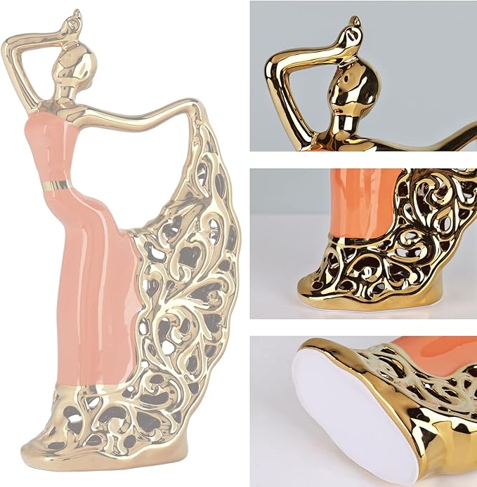 DOVDOV Abstract Ceramic Dancer Decorations, Orange and Gold Home Living Room Decorations for Coffee Table Entryway Bedroom Dresser Display Stand Decoration