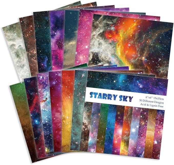 Origami Paper Kit 50 Sheets 70GSM 6 Inch Square Double Sided Color 50 Vivid Japanese Washi Chiyo Colors for Hand Crafts Origami Paper Arts Creativity.Galaxy