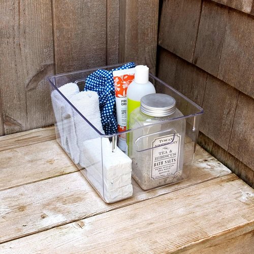 Isaac Jacobs Medium Clear Storage Bins - 3-Pack Plastic Organizers with Handles for Home, Kitchen & Fridge | BPA Free, Food Safe