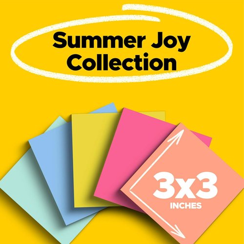Post-it Super Sticky Notes - 3 x 3 Inch Pads | 2X Sticking Power - Summer Joy Collection