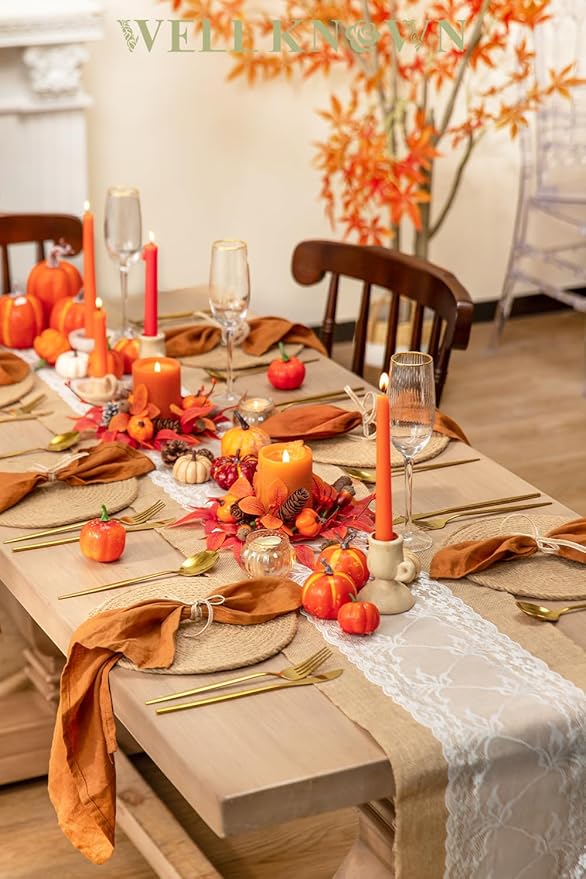 2 Pcs Mini Fall Orange Pumpkins and Maples Candle Rings Wreaths for Pillars Home Table Window Decor, 9" Artificial Flower Cabinet Wreath for Winter Kitchen Farmhouse Wedding Christmas Party & Gift