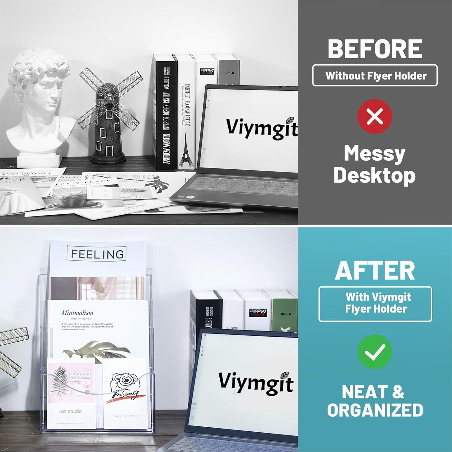 Viymgit Acrylic Brochure Holder - 3-Tier Clear Display Stand for 8.5 x 11 Inches | Wall Mount & Countertop Organizer