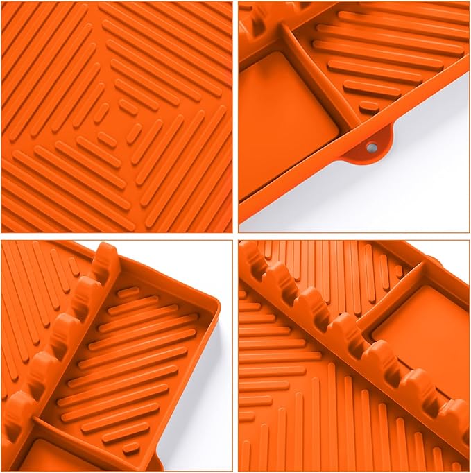 Silicone Tools Mat for Griddle Kitchen Cooking Baking Countertop-Side Shelf Spatula Mat with Drip Pad for Blackstone Weber Traeger Pit Boss Flat Top Grill Smoker- BBQ Accessories Gifts for Men(Orange)