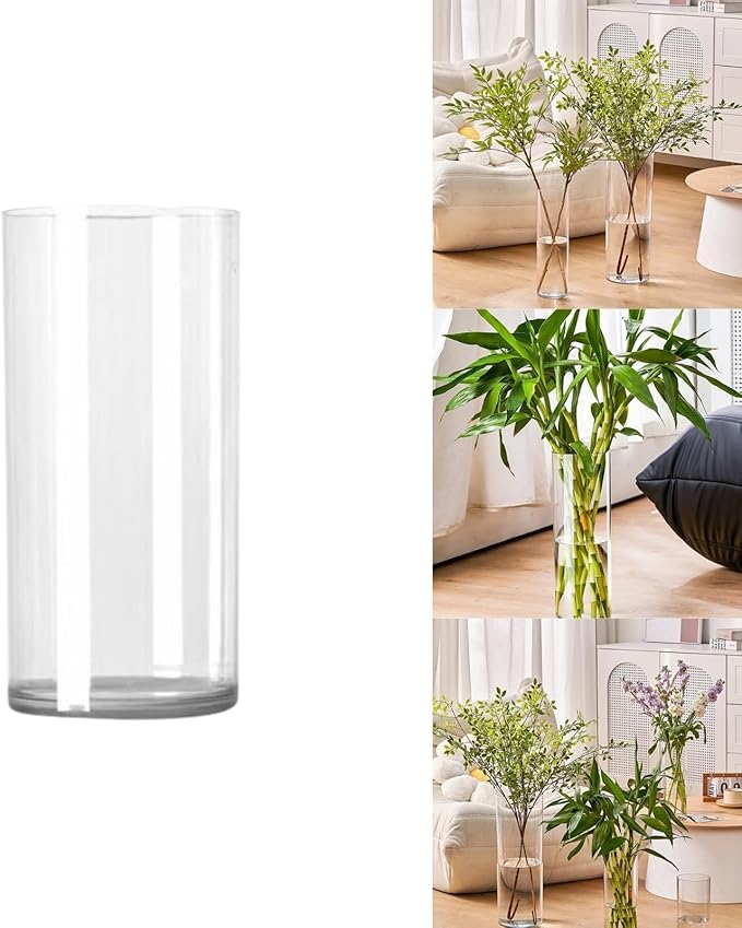 Clear Acrylic Flower Vase, Modern Unbreakable Decorative Cylinder Vase for Wedding Bouquets, Centerpieces, and Home Decor - 15cm Diameter, 20cm Height