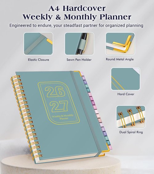 Academic Planner 2026-2027 - 18-Month Hardcover Weekly & Monthly Organizer | Large 8.5" x 11" Dusty Blue