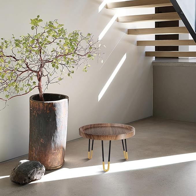 OBTAIN Plant Stand Indoor Outdoor,2 Set Mid Century Style Walnut Wood Color Plant Stand,Waterproof Design Modern Plant Table,Easily Assemble Come With Tools,Nice For Room Decor (M,L)