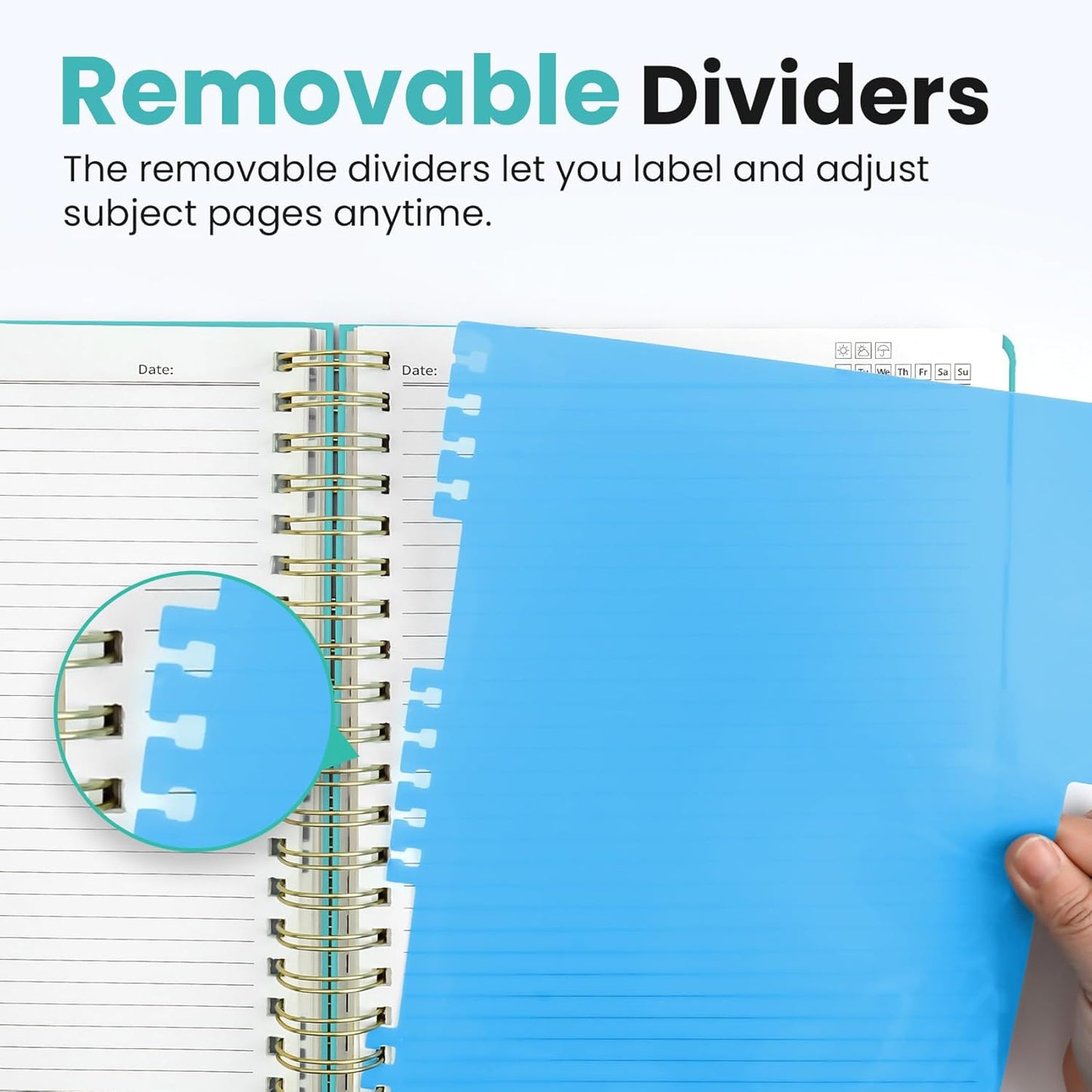 Skiennix Hardcover Spiral Journal - 5 Subject Notebook with Removable Dividers & Tabs | Aquamarine, 280 Pages, A4 College Ruled