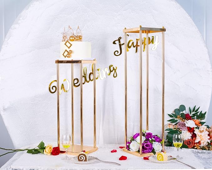 LoveCat Set of 10 Wedding Centerpieces Geometric High Gold Vases - 31.5" Artificial Flower Display Stand for Wedding Christmas Carnival Party Dinner Event Hotel Home Decor Arrangement