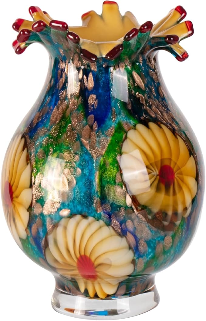 KAMMAK Colored Glass Vase, Beautiful Hand Blown Decorative Vase, Modern Art Vase for Flower Mantle Dining Table Centerpiece, Entryway Living Room Wedding Decoration, SKQ006