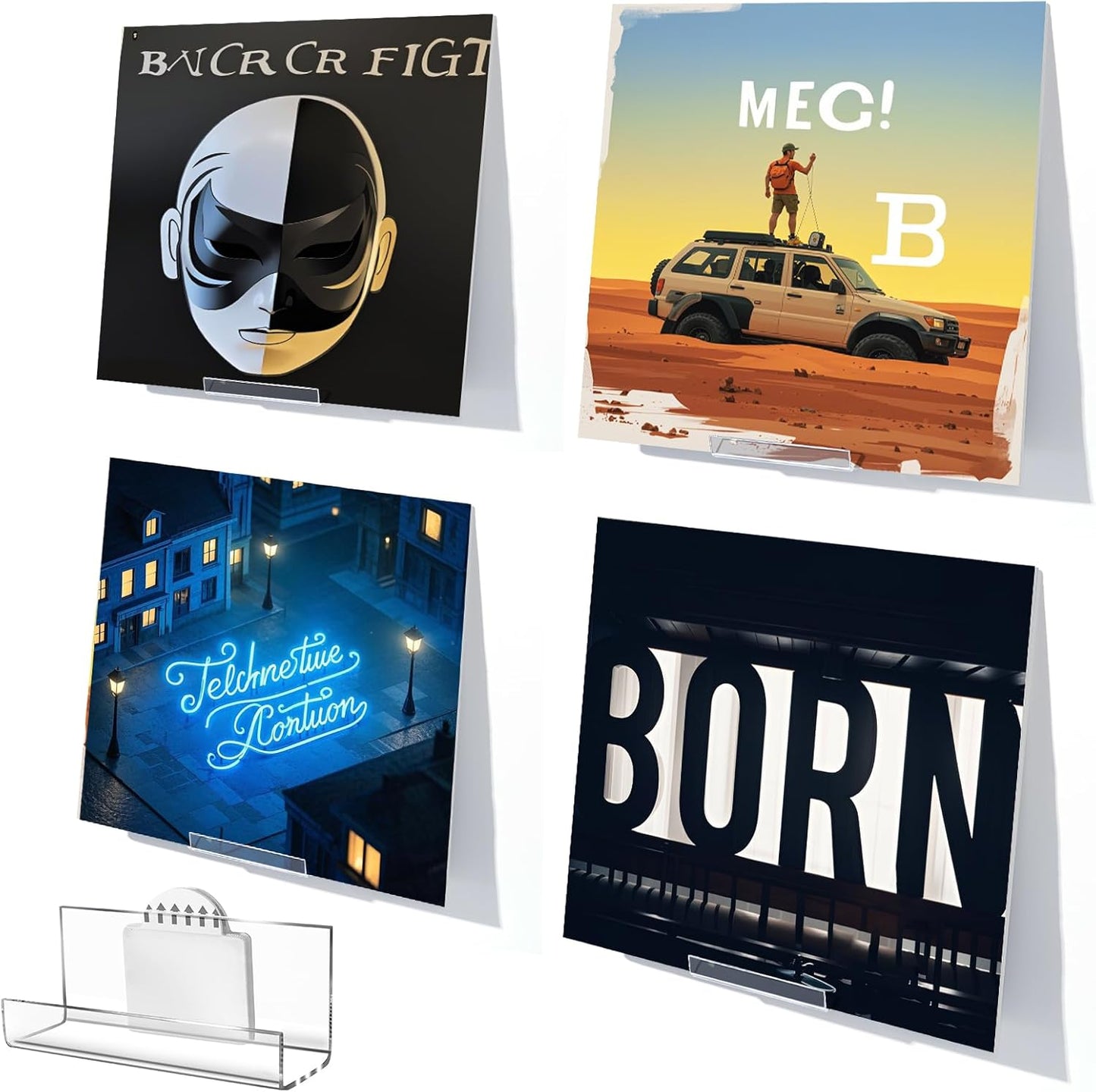 Skiennix Vinyl Record Display Shelf - 6 Pcs Clear Acrylic Floating Wall Mount | No-Screw Album Holder