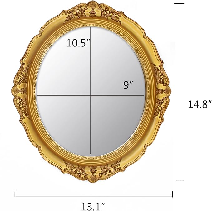 YCHMIR 14.8 x 13.1 inch Oval Wall Mirror Vintage Style Wall Mounted (Gold)