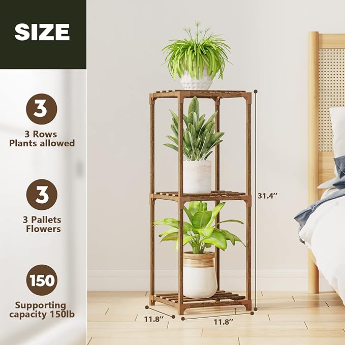 Bamworld Small Plant Stand Indoor 3 Tier Plant Shelf Outdoor Corner Plant Holder for Multiple Pots Single Plant Stand for Living Room Balcony Garden Patio Lawn Window