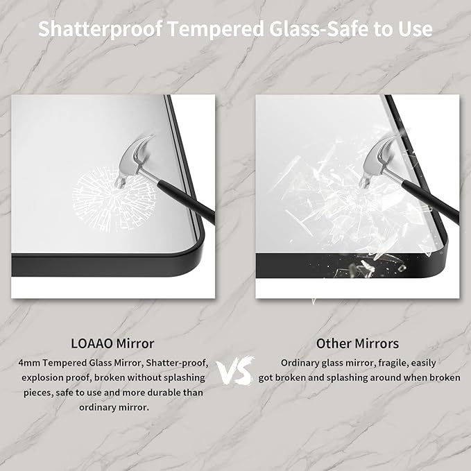 LOAAO Black Metal Framed Bathroom Mirror for Wall, Large 72X32 Inch Rounded Rectangle Mirror, Matte Black Bathroom Vanity Mirror Farmhouse, Anti-Rust, Tempered Glass, Hangs Horizontally or Vertically