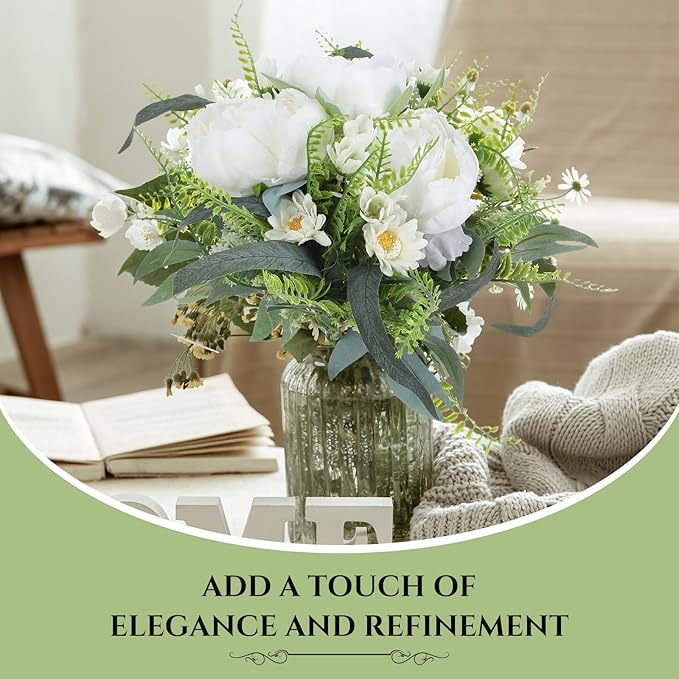 Zeyune 50pcs Artificial Peonies, 4inch White Silk Peony Flowers Heads for Decoration, Wedding, Party, Home Office