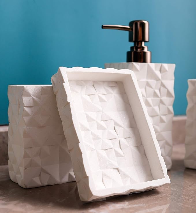Hymmah Bathroom Accessories Set,Toothbrush Holder,Farmhouse Bathroom Decor,4 Pcs Resin Gift Set Apartment Necessities, Contain Toothbrush Cup,Soap Dispenser,Soap Dish,Tumbler