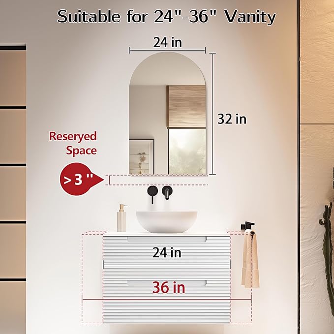 Niccy Arched Mirror, 20"x32" Arch Bathroom Mirror, Decorative Modern Mirrors for Bathroom, Bedroom, Living Room, Entryway, Frameless Vanity Mirror, Unique Wall Mounted