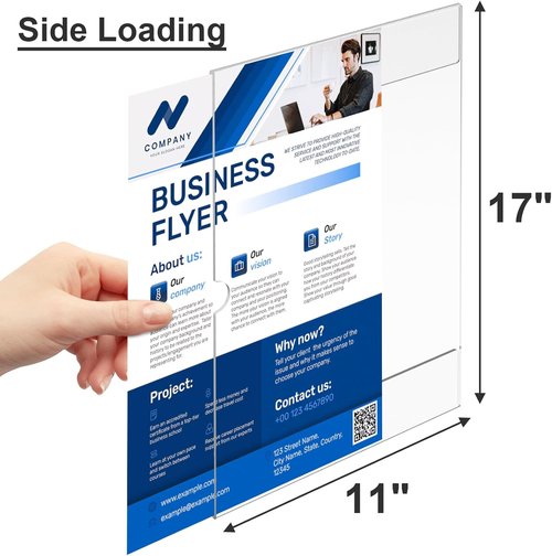 Clear Acrylic Sign Holder 11 x 17 Inches - Wall Mount Vertical Frames with 3M Tape | 6 Pack for Office & Trade Shows