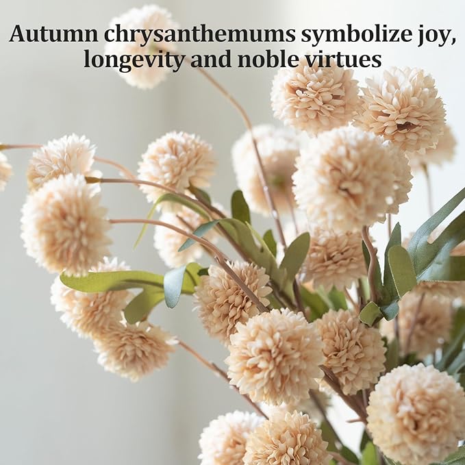 Ceramic Flower Vase Set of 3, Fake Flowers in Vase for Centerpieces with 8 Artificial Autumn Chrysanthemums Artificial Decorative Swags