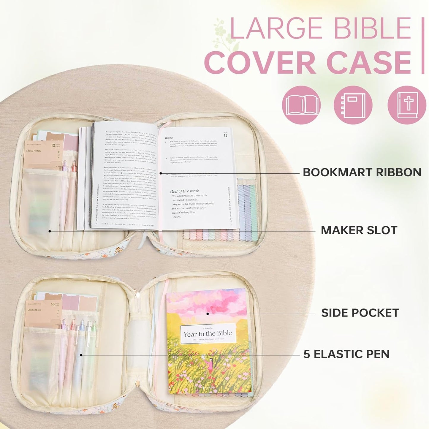 Skiennix Bible Cover Case - Large Quilted Design with Durable Handle | Spliced Flower Pattern