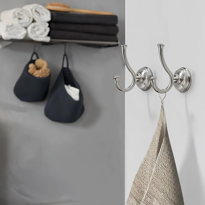 TUNNY Towel Hook Bathroom-2 Pack Brushed Nickel Double Robe/Towel Hook Wall Mounted Hook for Bathroom Bedroom Kitchen