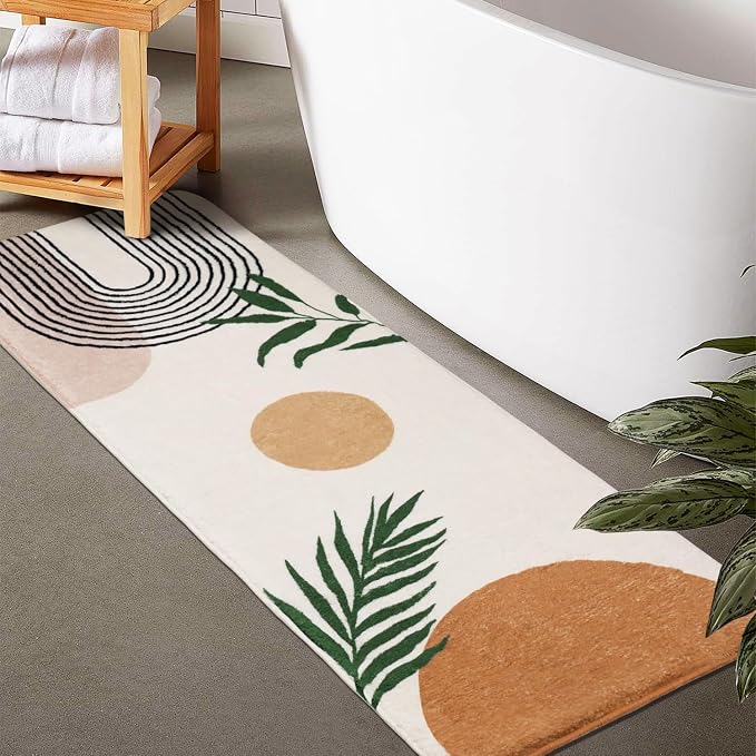 Boho Bathroom Runner Rugs 24 x 60 Non Slip, Large Long Bathroom Rug Cute Bath Mat for Bathtub Washable Shower Rug