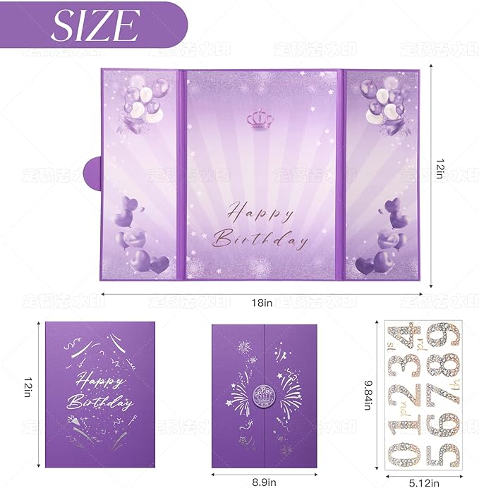 Puple Gold Birthday Party Decorations,18" x 12" Creative Birthday Decorations Guest Sign in Book Alternative, for Men and Women of All Ages, Happy Birthday Party Supplies