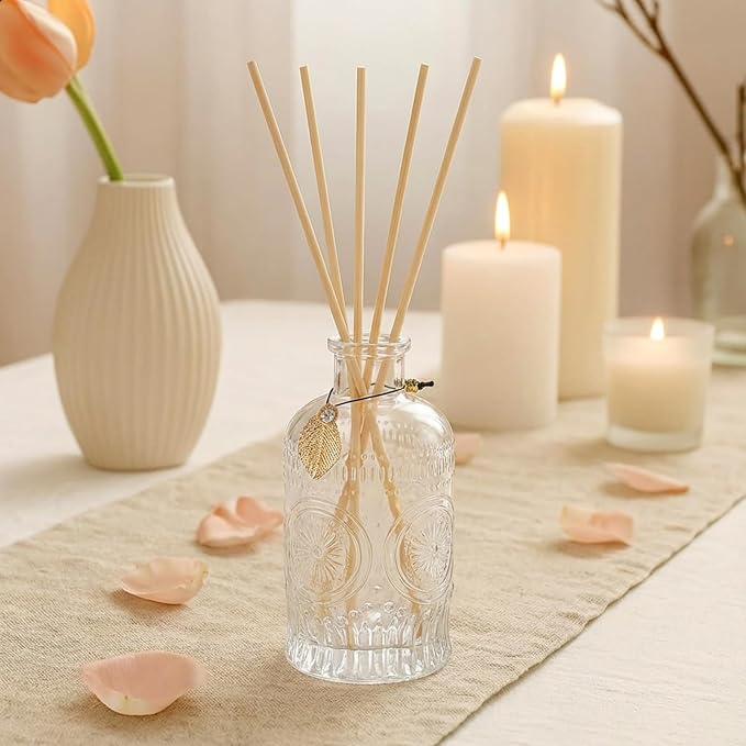 Glass Reed Diffusers Bottles for Home, Diffuser Bottles with 20PCS Reed Diffuser Sticks, Glass Bottle with Lids Apothecary Jar Flower Bud Vases, Set of 3