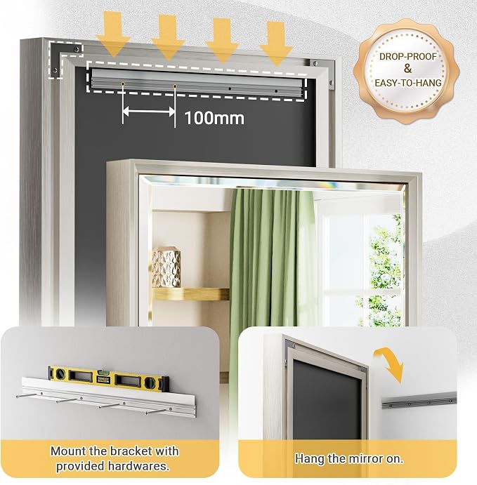 16x60 Inch Brushed Nickel Rectangle Full Length Mirror with Beveled Edges, Anti‑Rust Standing or Wall Mounted Full Body Mirror for Bedroom, Living Room, Entryway, Bathroom Wall