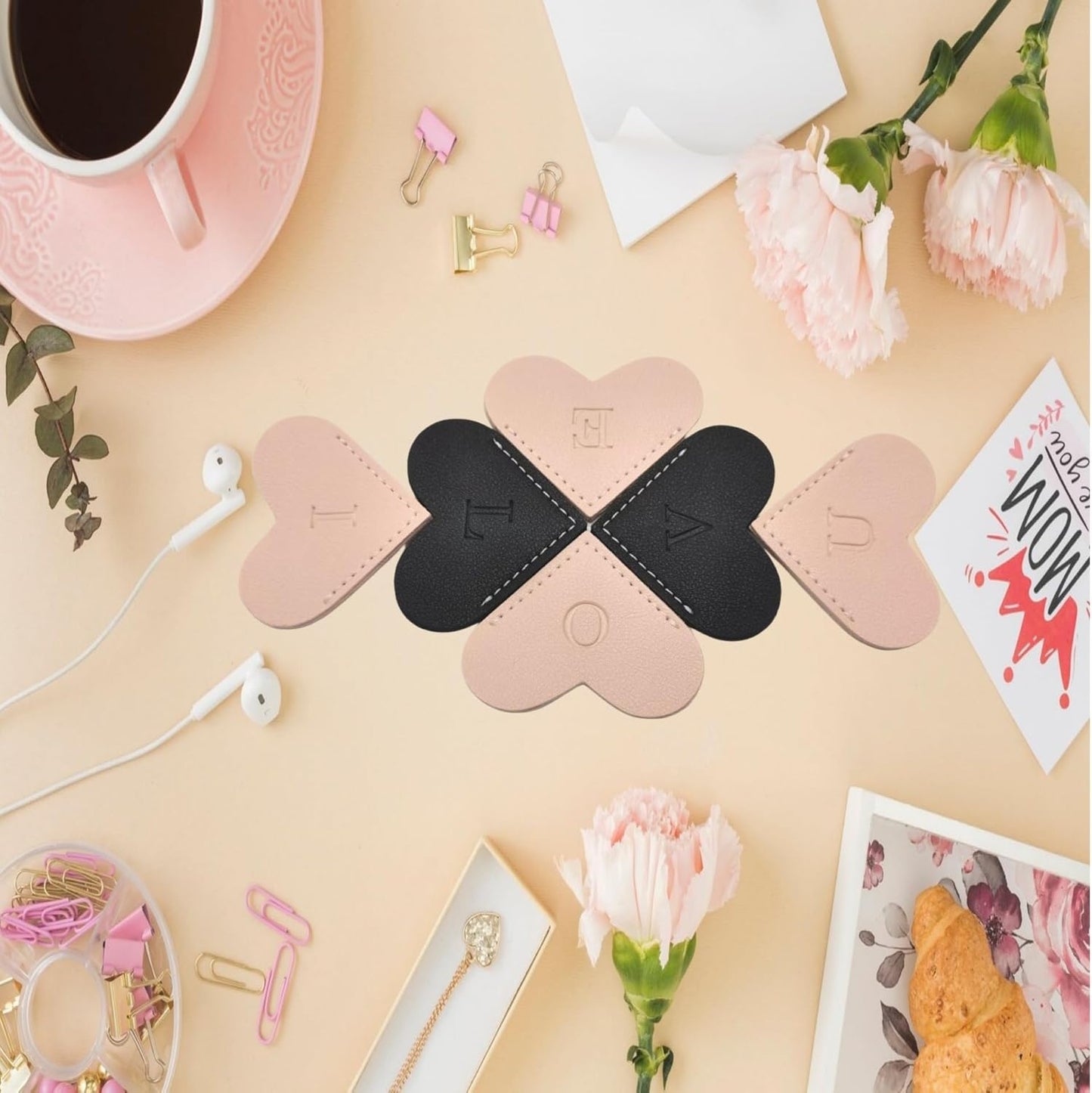 Skiennix Personalized Leather Bookmarks - Unique Heart Design for Book Lovers | Cute Handmade Gift (Pink, C)