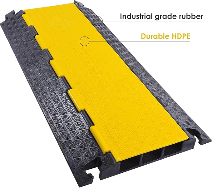 OranLite Rubber Cable Protector Ramp, Heavy Floor Cable Wire Cord Cover Speed Bumps 22000Lbs Load Capacity, Driveway Hose Cable Ramp Protective Cover for Indoor and Outdoor (3-Channel x 2Pcs)