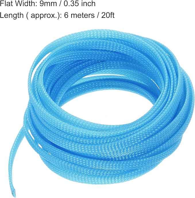 uxcell PET Expandable Sleeving 20ft 1/4" Sky Blue Cable Management Sleeve Cord Organizer for Wrap Protect Cable