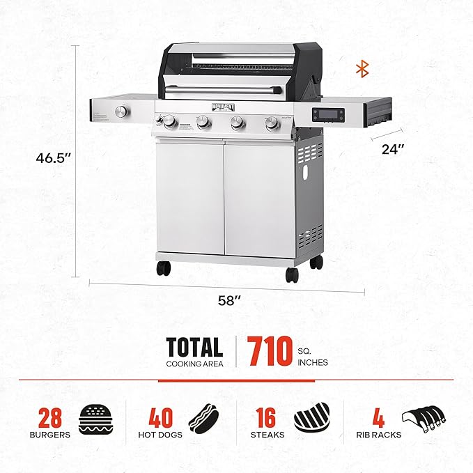 Monument Grills Denali 405 4-Burner Liquid Propane Gas Smart BBQ Grill Stainless Steel with BBQ Cover(2 items)