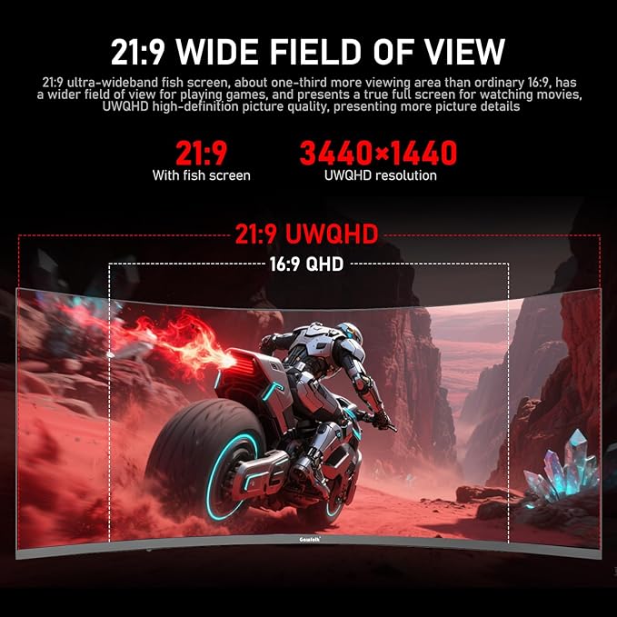 Gawfolk 34 Inch Ultrawide Curved 180Hz Gaming Computer Monitor 1000R PC screen 21:9 UWQHD (3440x1440) ,1ms,100%sRGB,Adaptive Sync,HDMI、Display Port,Liftable Stand,Wall Mount Compatible 75*75mm-Black