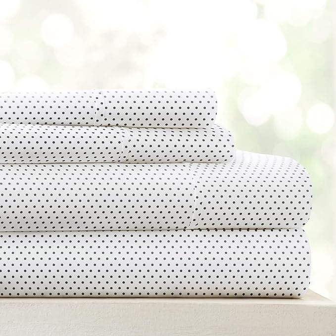 Linen Market Double-Brushed Patterned Microfiber King Sheet Set 4 Piece – Oeko-TEX Certified Ultra Soft & Wrinkle-Free - 16" Deep Pocket Sheets - Easy Care King Size - Stippled Gray