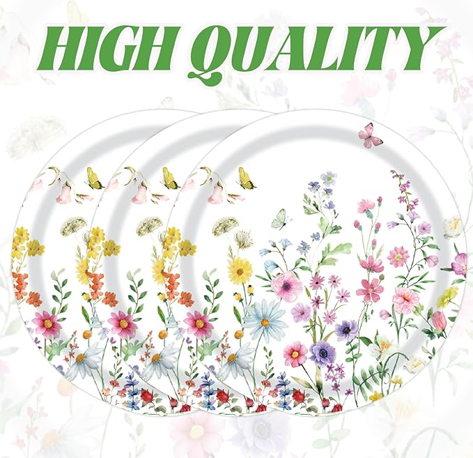 50PCS Wildflower Party Paper Plates 7 Inch, Disposable Floral Cake Dessert Plates for Spring Summer Picnic Wedding Baby Shower Birthday Tea Party Decorations (Wildflower)