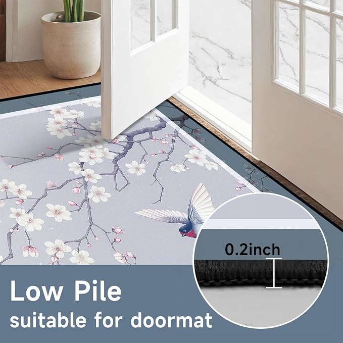Cherry Blossom Area Rug 3D Swallow Sakura Floral Rugs for Entryway Bedroom Living Room Kitchen Home Decor Soft Non Slip Indoor Carpet Washable Low Pile Floor Mat,2'x3'