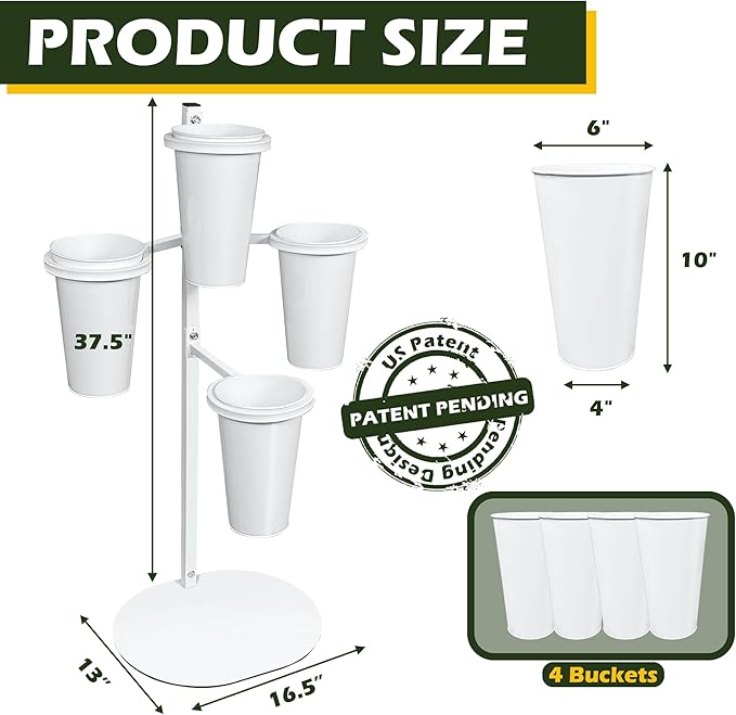 PROLEE Flower Display Stand with 4 Buckets, Flower Pot Stand, Flower Stand Metal, Florist Bouquet Shelf for Wedding, Party, Events, Oval Base, White