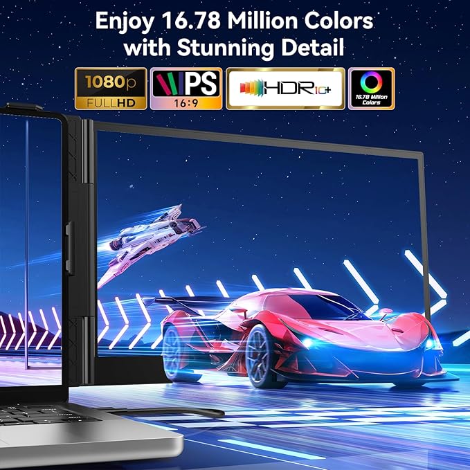 POTTMACEE 14.2’’ Triple Laptop Screen Extender, 0.17" Ultra-Slim FHD 1080P Portable Monitor for Laptop, Tri-Screen Travel Monitor Extender, Plug-Play for Windows/Mac/Chrome, Fit 13”-17.3” Laptops