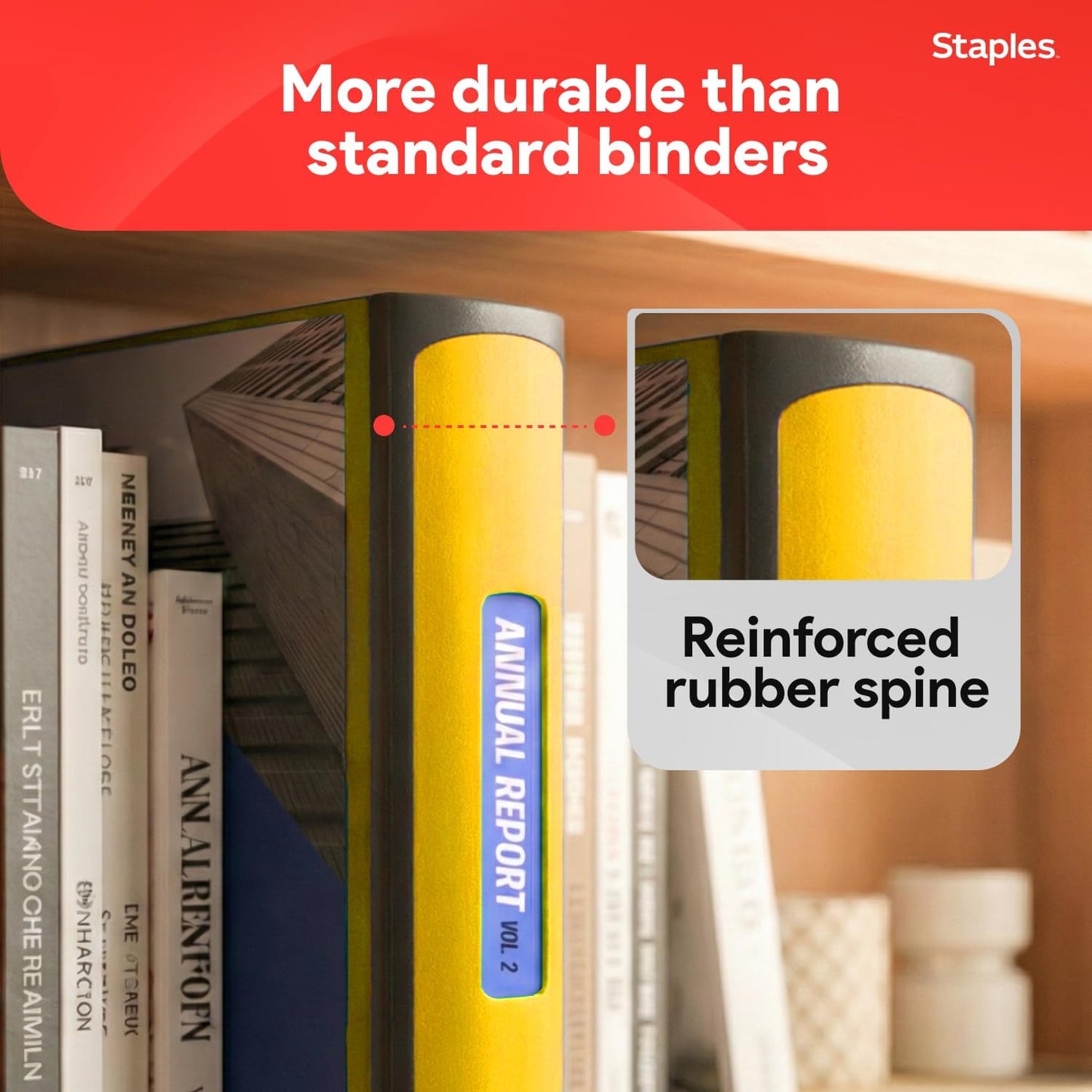 Staples Heavy-Duty 3-Inch D-Ring Binder - Large Capacity Yellow Binder Holds Up to 600 Sheets